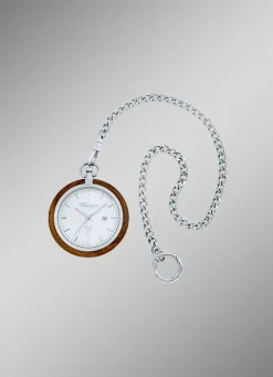 Taschenuhr mit Walnuss und Edelstahl Gehäuse