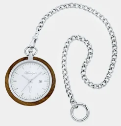 Taschenuhr mit Walnuss und Edelstahl Gehäuse