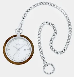 Taschenuhr mit Walnuss und Edelstahl Gehäuse