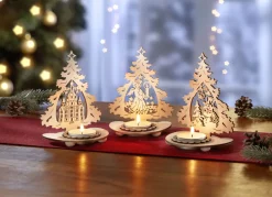 Teelichthalter aus Holz, 3er-Set