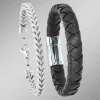 2-teiliges Armband-Set aus Edelstahl und Leder