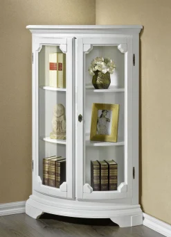 Teilmassive Eckvitrine mit gebogenen Glastüren mit Schloss