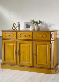 Teilmassive Kommode, 3-türig, mit Metallgriffen