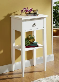 Teilmassiver Beistelltisch mit Schubade und Ablage