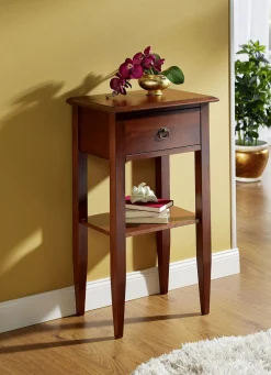 Teilmassiver Beistelltisch mit Schubade und Ablage