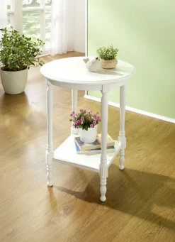 Teilmassiver Beistelltisch mit gedrechselten Füßen