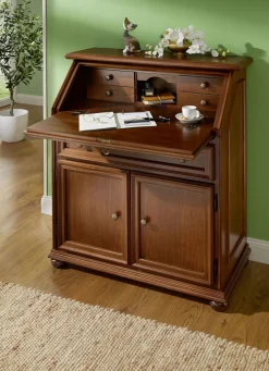 Teilmassiver Sekretär mit Metallknöpfen