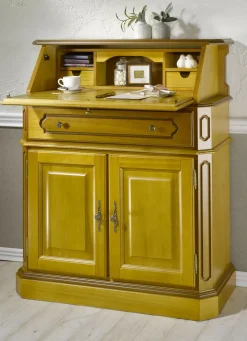 Teilmassiver Sekretär mit Metallgriffen