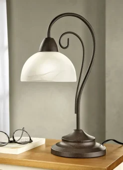 Tischleuchte mit Gestell aus antik rostfarbenem Metall