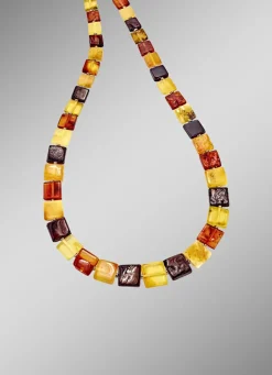 Tolle Halskette mit echten bunten Bernstein-Quadraten