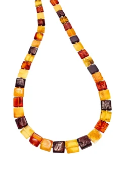 Tolle Halskette mit echten bunten Bernstein-Quadraten
