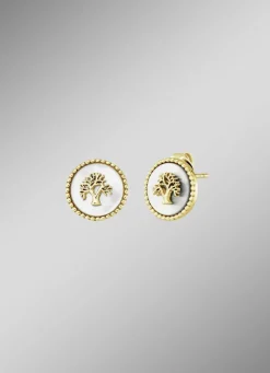 Tree of Life vergoldete Ohrstecker Perlmutteinlage