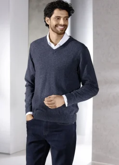 Unifarbener V-Pullover in 4 Farben