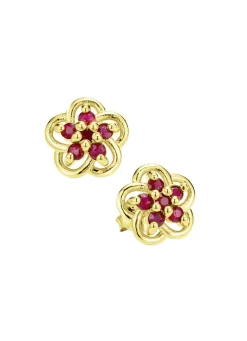 Vergoldete Ohrstecker mit echt Rubin