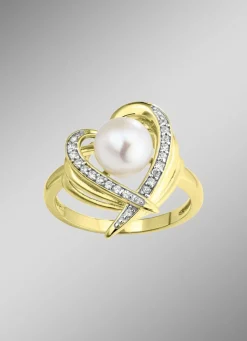 Vergoldeter Damenring mit Süßwasser-Zuchtperle