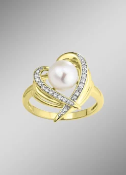 Vergoldeter Damenring mit Süßwasser-Zuchtperle