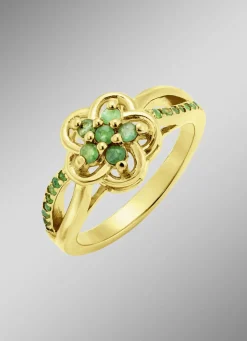 Vergoldeter Damenring mit echt Smaragd