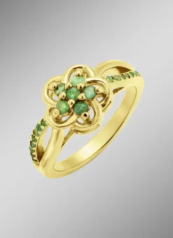 Vergoldeter Damenring mit echt Smaragd