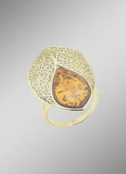 Vergoldeter Damenring mit Bernstein