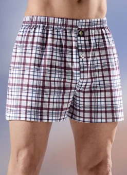 Viererpack Boxershorts, kariert, knöpfbarer Eingriff