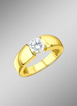 Vollmassiver Solitär-Damenring mit Brillant