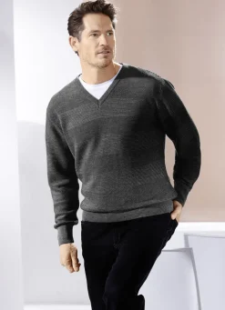 V-Pullover mit Strukturdessin in 3 Farben
