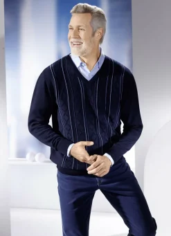 V-Pullover mit Strukturdessin in 3 Farben