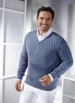 V-Pullover mit Strukturmuster in 3 Farben