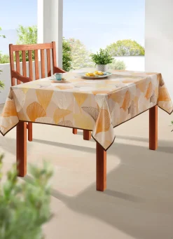 Wachstuch-Tischdecke mit farblich angepasstem Paspelband