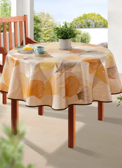 Wachstuch-Tischdecke mit farblich angepasstem Paspelband