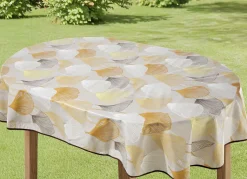 Wachstuch-Tischdecke mit farblich angepasstem Paspelband