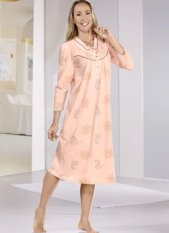 Wadenlanges Nachthemd mit Knopfleiste und langen Ärmeln