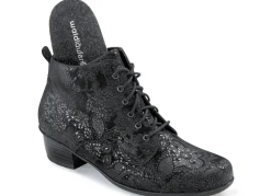 Waldläufer Schnür-Stiefelette mit floraler Prägung