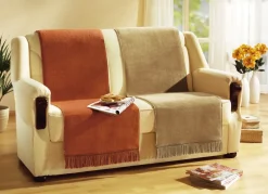 Wohndecke und Sesselschoner mit Fransenabschluss