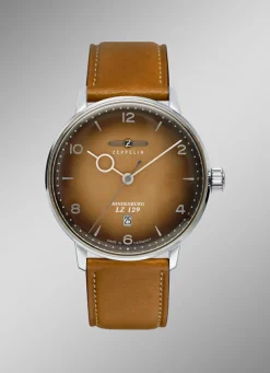 Zeppelin-Quartz-Herrenuhr mit Edelstahlgehäuse und Lederband