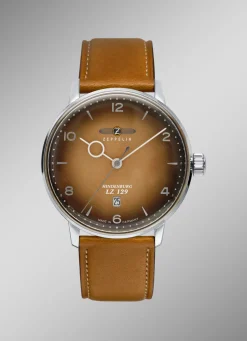 Zeppelin-Quartz-Herrenuhr mit Edelstahlgehäuse und Lederband