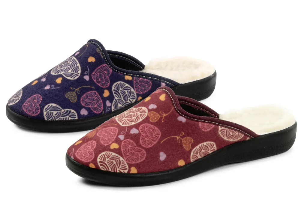 Zweierpack, gefütterte Damen-Hausschuhe, Weite H, mit Textildruck