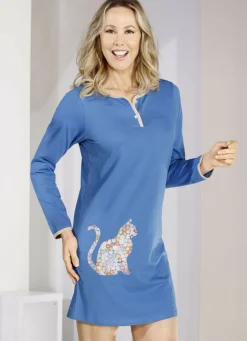 Zweierpack Nachthemden mit Knopfleiste und platziertem Druck