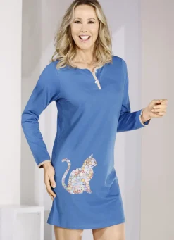 Zweierpack Nachthemden mit Knopfleiste und platziertem Druck