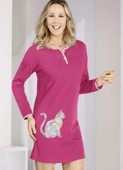 Zweierpack Nachthemden mit Knopfleiste und platziertem Druck