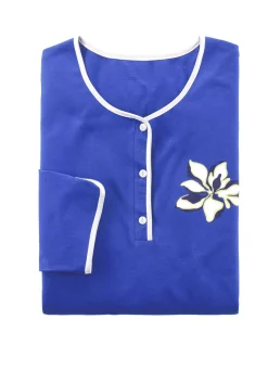 Zweierpack Nachthemden, uni und allover dessiniert mit Knopfleiste