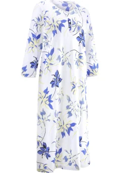 Zweierpack Nachthemden, uni und allover dessiniert mit Knopfleiste