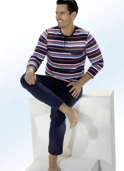 Zweierpack Schlafanzüge mit Knopfleiste und garngefärbtem Ringeldessin