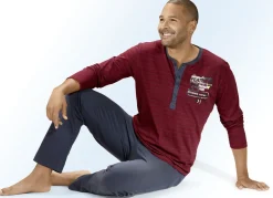 Zweierpack Schlafanzüge mit langer Knopfleiste, garngefärbtem Ringeldessin und Druckmotiv