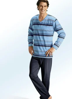 Zweierpack Schlafanzüge mit V-Ausschnitt, Ringeldessin und Brusttasche