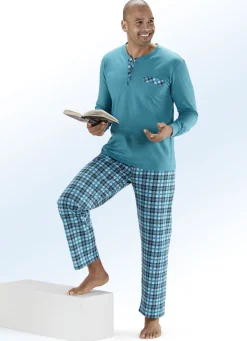 Zweierpack Schlafanzüge mit Knopfleiste, Brusttasche und Bündchenärmeln
