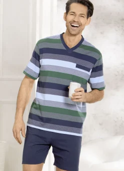 Zweierpack Shortys mit V-Ausschnitt und Brusttasche in Ringeldessin