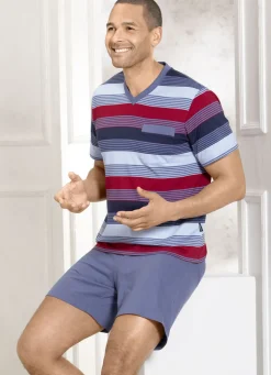 Zweierpack Shortys mit V-Ausschnitt und Brusttasche in Ringeldessin